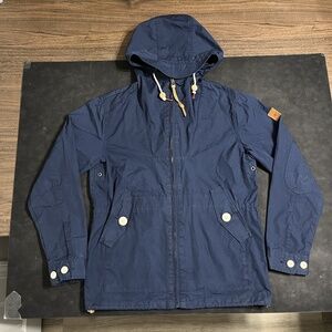 Penfield Jacket Men Small Blue Hudson Wax Hooded Oil Cloth Canvas Anorak Barbour